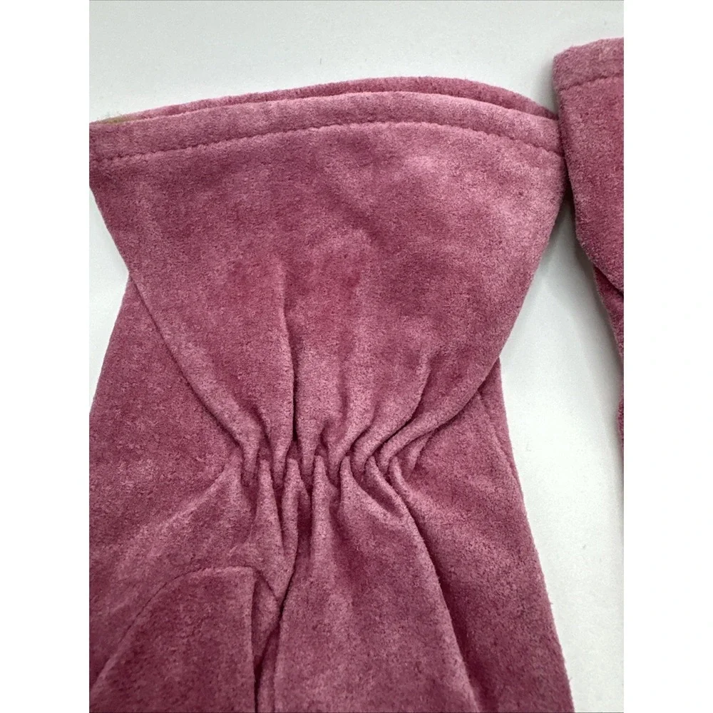 Womens Mauve Suede Mid Length Dress Gloves Elastic Wrist Topstitched Plum